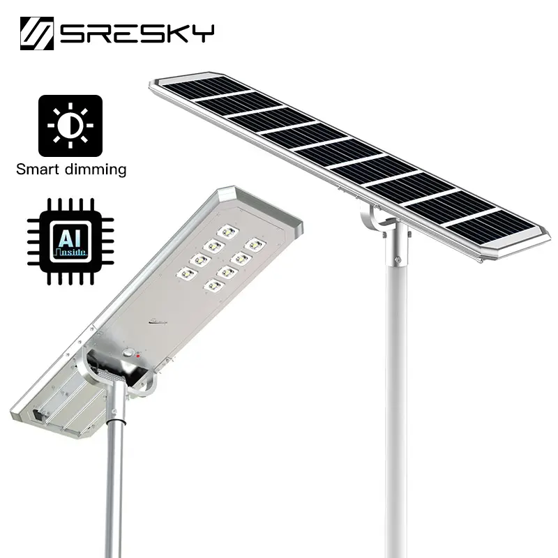 SRESKY high bright waterproof remote control 20w 40w 60w all in one street lamp led road smart solar outdoor light