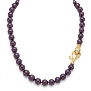 Collier de luxe gothique avec fermoir tête de <span class=keywords><strong>serpent</strong></span> en laiton, perles violet foncé et finition plaqué or mat, vente en gros - Product Image 1