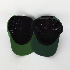 Casquette de golf en polyester imperméable avec logo personnalisé Casquette de baseball verte sport à 5 panneaux avec trous découpés au laser - Product Image 4
