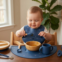 Ensemble de vaisselle pour enfants en silicone imprimé avion, sans BPA, antidérapant, écologique, avec assiette à compartiments à ventouse, bol, cuillère, fourchette, bavoir et ustensiles