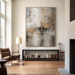 Art mural abstrait noir et beige, toile luxueuse pour décoration moderne, peinture murale artisanale, art mural sur toile - Product Image 2