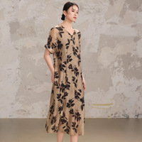 Robe Vintage en Lin Boutonnée pour Femme, Nouvelle Collection Été 2026, Coupe Ample, Design Vieilli, Imprimé Floral Style Chinois, Robe Haut de Gamme