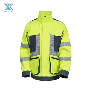 Jaket Reflektif keselamatan kerja keamanan visibilitas tinggi pakaian kerja tahan air Eropa