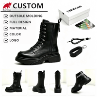 Nouvelles Bottes Tactiques Unisexe 2027 en Gros Personnalisées Noires Montantes à Lacets avec Boucle Latérale et Panneaux Matelassés à Plateforme Géométrique Épaisse