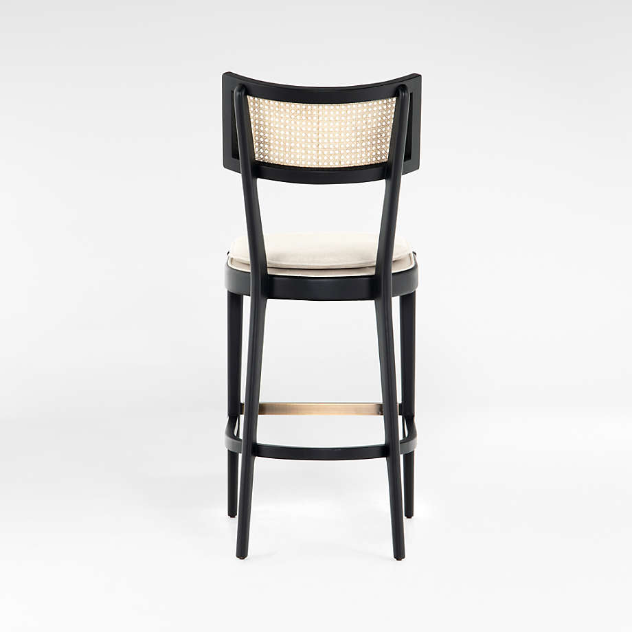 Restaurant chair simple curved hotel home furniture Cheap Black Rattan Cane Counter Bar Stool with metal footrest