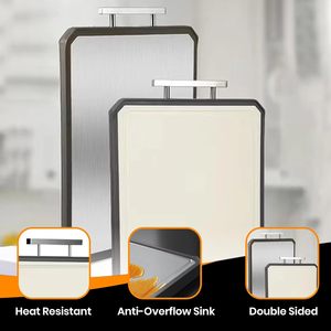 Grande planche à découper double face en acier inoxydable 304 avec TPE+PP, compatible lave-vaisselle, épaisseur 2,0 cm et poignée pour usage en cuisine - Product Image 5
