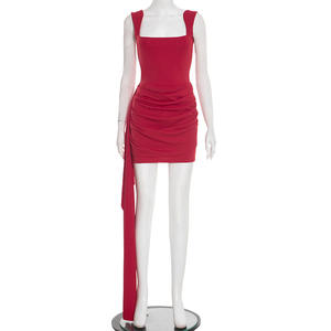 Viviblook D25DS586 Robe élégante pour femme, nouvelle collection, pour le travail, col carré, bretelles, sans manches, ruban, coupe ajustée, mini robe de soirée - Product Image 4