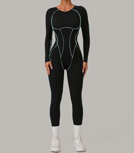 Entraînement Gym Fitness combinaison femmes Aactivewear ensembles de sport à manches longues bloc de couleur dos nu body une pièce Gym Catsuit - Product Image 3