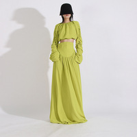Ensemble deux pièces de qualité supérieure, nouvelle jupe plissée unie taille haute pour femme, ensemble jupe et haut unique pour femme