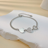 Bracelet chic en acier inoxydable avec triple cœur, incrusté de zircons brillants, chaîne cubaine pour femme, bijoux
