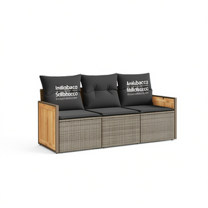 Sofá de Jardín Anilabacca de Tres Plazas, Color Gris Oscuro, Ratán, Cojines Impermeables, Diseño Contemporáneo - Product Image 1