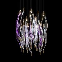 Lustre suspendu personnalisé en cristal, design épuré, pour restaurant de luxe, hall d'hôtel, villa