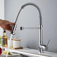 Robinet de cuisine mural en acier inoxydable 304 avec poignée unique, valve en céramique, finition chromée, douchette extractible, mélangeur eau chaude/froide