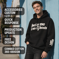 Sweat à capuche oversize en molleton de coton 420 GSM avec impression en relief personnalisée, broderie streetwear, épaules tombantes, pour homme, motif urbain