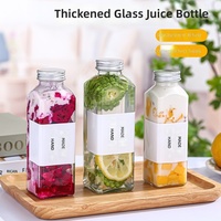 Botol Kaca Bening Custom Bentuk Kotak Bulat 16oz 500ml 350ml 250ml untuk Teh Susu Kopi Jus Minuman Seduh Minuman Dingin dengan Tutup