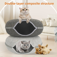 Vente en gros de lit pour chat personnalisé en forme de grotte, tunnel en feutre lavable, maison en forme de beignet, amovible, pour animaux de compagnie d'intérieur