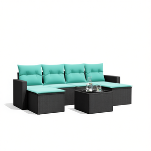 Set di Divani da Esterno in Polyrattan Nero, 7 Pezzi con Cuscini, Arredamento da Giardino in Stile Contemporaneo - Product Image 1
