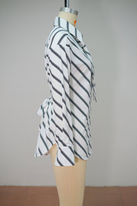 Nuova Moda: Camicetta da <span class=keywords><strong>Donna</strong></span> a Maniche Lunghe con Blocchi di Colore e Righe, con Laccio, per <span class=keywords><strong>Autunno</strong></span>, <span class=keywords><strong>Inverno</strong></span> e Primavera - Product Image 3