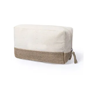 Fashion Eco Canvas Jute Makeup Toiletry Bags Travel Plain Cotton Zipper Cosmetic Pouch Bag With Custom Logo