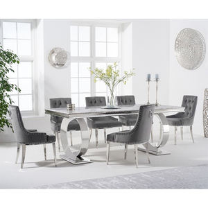 Design elegante <span class=keywords><strong>argento</strong></span> acciaio inossidabile gamba italiano marmo di lusso superiore cucina tavolo da pranzo <span class=keywords><strong>e</strong></span> sedie Set mobili da cucina - Product Image 1