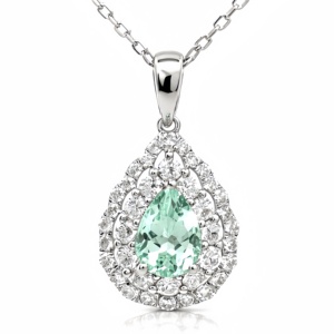 UM Jewelry 18K Gold Plated 925 Silver Pear-Shaped Lab Grown Sapphire Mint Green Gemstone NGTC Certified Pendant <b>Graduation</b> - Product Image 3