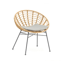 Chaise de salle à manger moderne en rotin tressé d'extérieur avec coussin, en métal et rotin PE, pour villa et cuisine