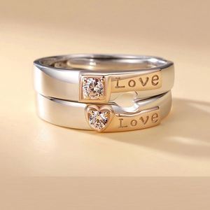 CZ Diamond Couple Wedding <b>Ring</b> Sets Wholesale Handmade <b>Silver</b> White Gold Plated <b>Adjustable</b> Open Lover <b>Ring</b> for Couple - Product Image 1