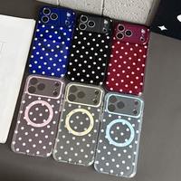 Nouveauté Étui magnétique 3D à pois pour iPhone 18pro Coque transparente antichoc avec anneau d'adsorption puissant