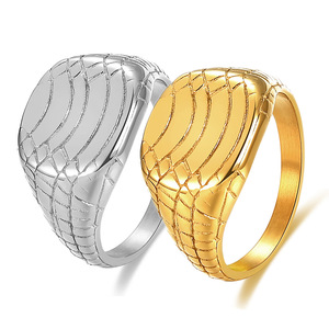 Stainless Steel <b>Ring</b> 13MM Snakeskin Pattern Oval Geometric Shape Women's Fashion Jewelry Gift - Product Image 1