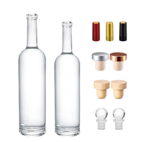 Lege transparante ronde glazen whiskyfles, glazen fles met lange hals OEM & ODM