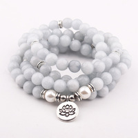 Vente chaude 8mm Bleu Pierre 108 Mara Boule Bracelet Collier Lotus Charme Yoga Bracelet Direct Du Fabricant Bijoux De Mode