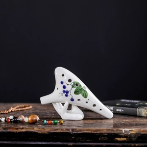 Ocarina en céramique AC à 12 trous en forme de requin, instrument de musique vintage avec paysage chinois dessiné à la main, pour étudiants débutants - Product Image 5