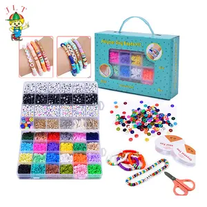 Meilleures ventes Perles rondes plates en argile polymère Perles en argile douce multicolore Kit de perles en argile polymère faites à la main pour enfants