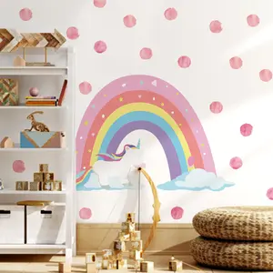 Stiker dinding pelangi, cabut dan tempel tembok Unicorn pelangi warna-warni untuk dekorasi kamar anak perempuan kamar tidur kamar anak-anak