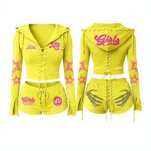 Two Piece <b>Set</b> Women Casual Collarless Knee Summer Clothing Custom Brand Logo <b>Embroidery</b> Polyester/Cotton Jacket Shorts - Product Image 4