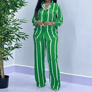 Женский комплект из двух предметов: полосатая рубашка с длинным рукавом и брюки, повседневный стиль - Product Image 4