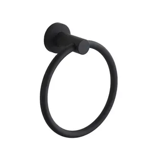 High Quality Bathroom Accessories Hotel Matt Black Towel Holder Wall Mounted Towel Rings