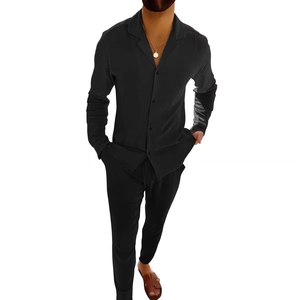 Completi da <span class=keywords><strong>uomo</strong></span> <span class=keywords><strong>in</strong></span> <span class=keywords><strong>lino</strong></span>, primaverili/autunnali, casual, con camicia a maniche lunghe e pantaloni, set due pezzi, <span class=keywords><strong>abbigliamento</strong></span> <span class=keywords><strong>uomo</strong></span> alla moda. - Product Image 3