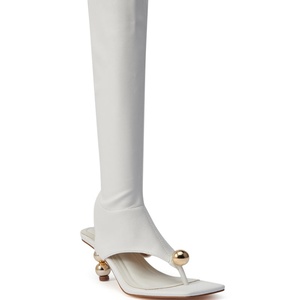2025 moda moda bianca elasticizzata con tacco color oro metallizzato sandalo con stivale aperto punta quadrata con tacco alto al ginocchio in oro con tacco sandalo - Product Image 5