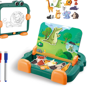Juguetes educativos de aprendizaje, tablero de rompecabezas, Animal de dibujos animados, 2 en 1, tablero de aprendizaje, tablero de dibujo borrable magnético, Mesa - Product Image 2