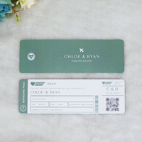 Carte d'invitation de mariage vert clair avec enveloppe pour mariage en destination