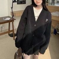 Pull en cachemire vent paresseux pour femmes veste col en v Long Cardigan tricoté décontracté avec nouvelle broderie de lettres étrangères
