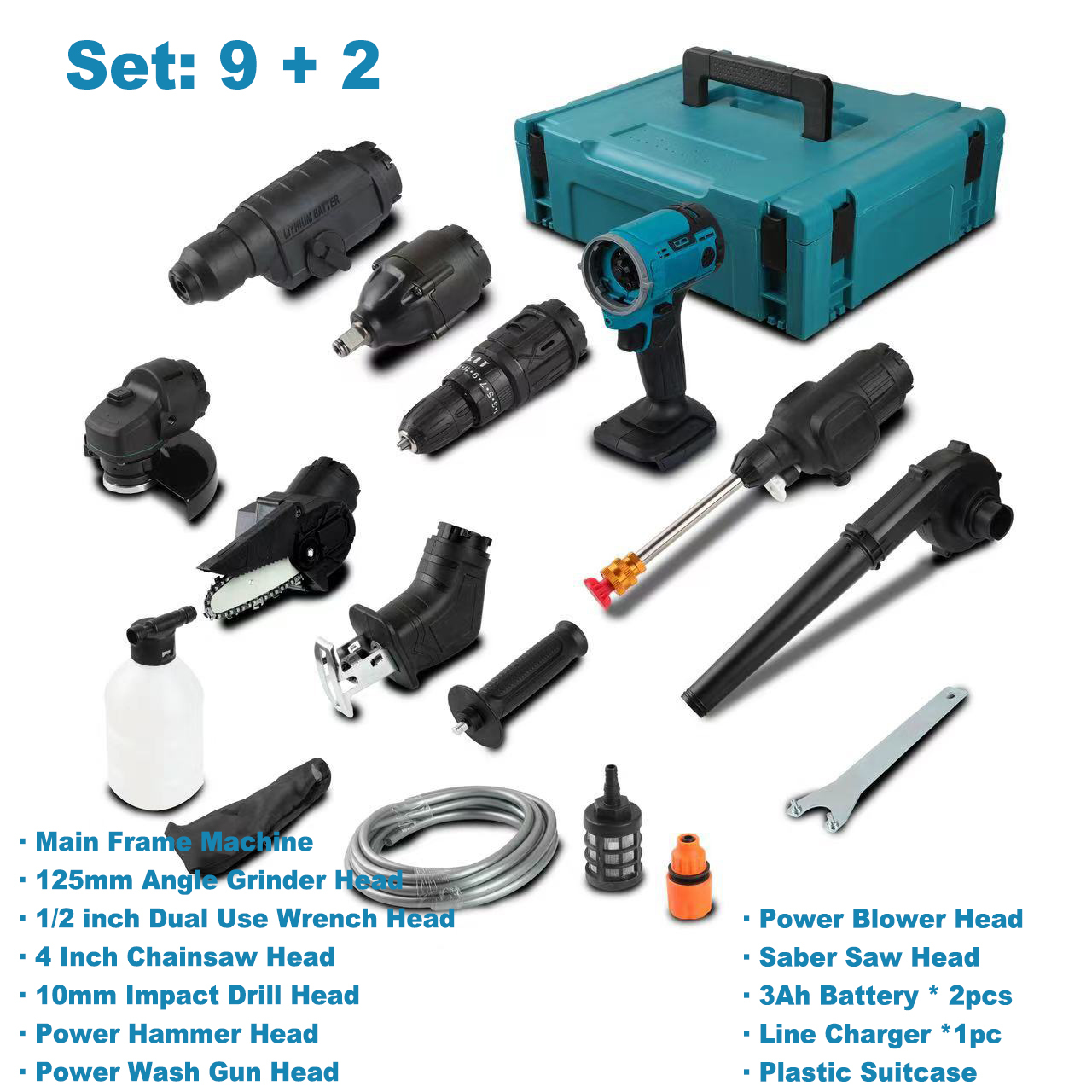 9 + 2 Set, avec batterie 3Ah * 2pcs