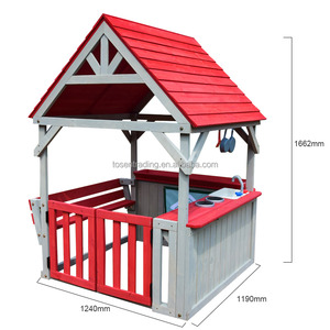 Cocina de Juguete de Madera Roja para Exteriores y Banco Convertible con Techo Rojo, Fregadero y Estufa de Juguete - Casa de Juegos para Niños para el Patio Trasero - Product Image 2