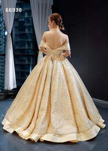 Jancember RSM66938 Golden High Quality Ball Gown Vestidos de noche con apliques de novia elegantes de lujo - Product Image 3