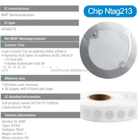 Stiker Label RFID Anti Metal NFC Tahan Air, Dapat Ditulis Ulang, Chip 213 215, PVC Perekat Putih, Ukuran 25mm, Bentuk Koin, Custom