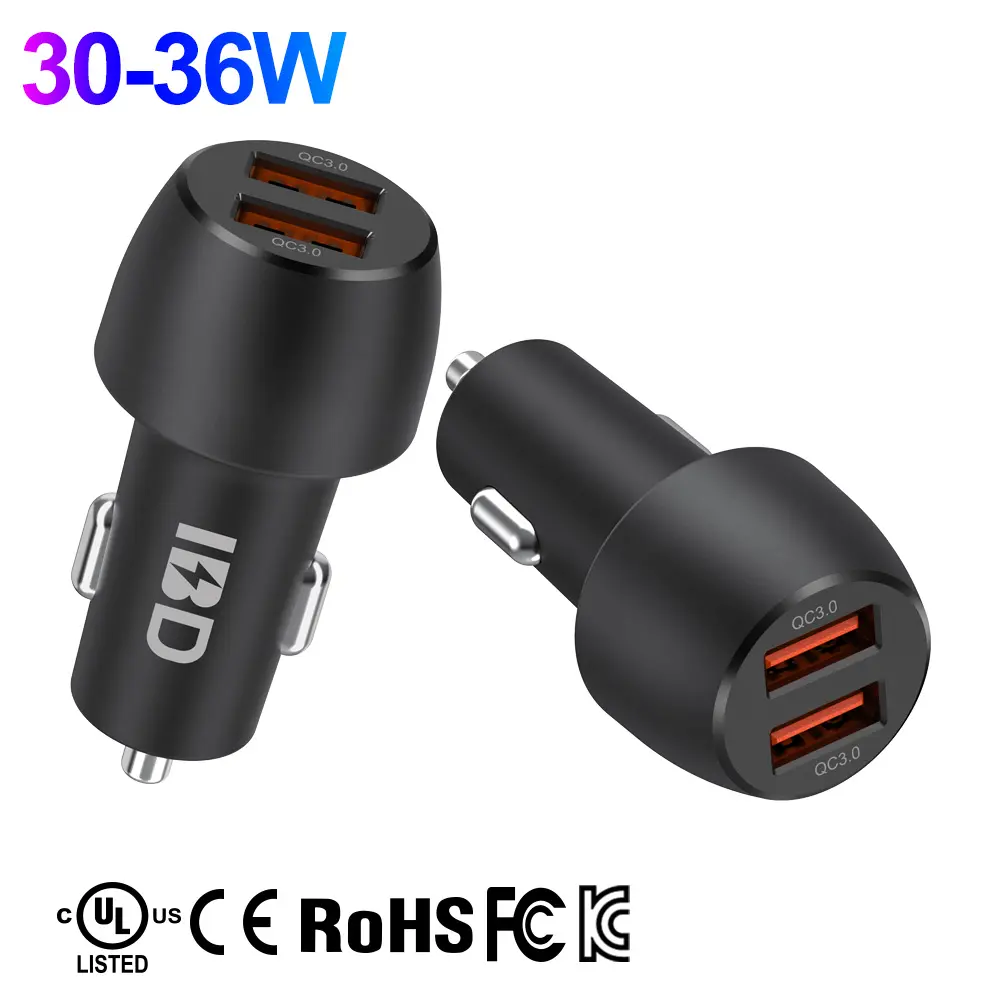 Multi Universal Fast Mobile Cell Phone 24v 12v 30 36W 6a Dual Usb Car Charger 5.5a 2 Port Usb 30 36w Qc For Xiaomi Samsung