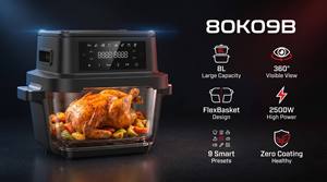 Friteuse à air double zone 2500W Pro 8L avec panier en verre borosilicate, four intelligent sans huile avec cloison FlexBasket, cuisinière saine - Product Image 6