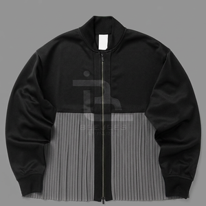 Blouson Bomber Noir à Manches Longues, Col Montant, Design Plissé, Fermeture Éclair, Tissu Polyester, Vêtement d'Automne, OEM 2026, Softshell - Product Image 5