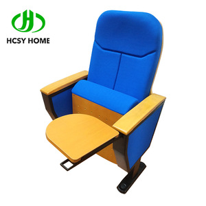 เก้าอี้หอประชุม Hechuang รุ่น P826-1 สีน้ำเงิน หุ้มเบาะ พร้อมที่วางแขนไม้ เฟอร์นิเจอร์โรงละคร สำหรับโรงเรียนและโรงแรม - Product Image 1